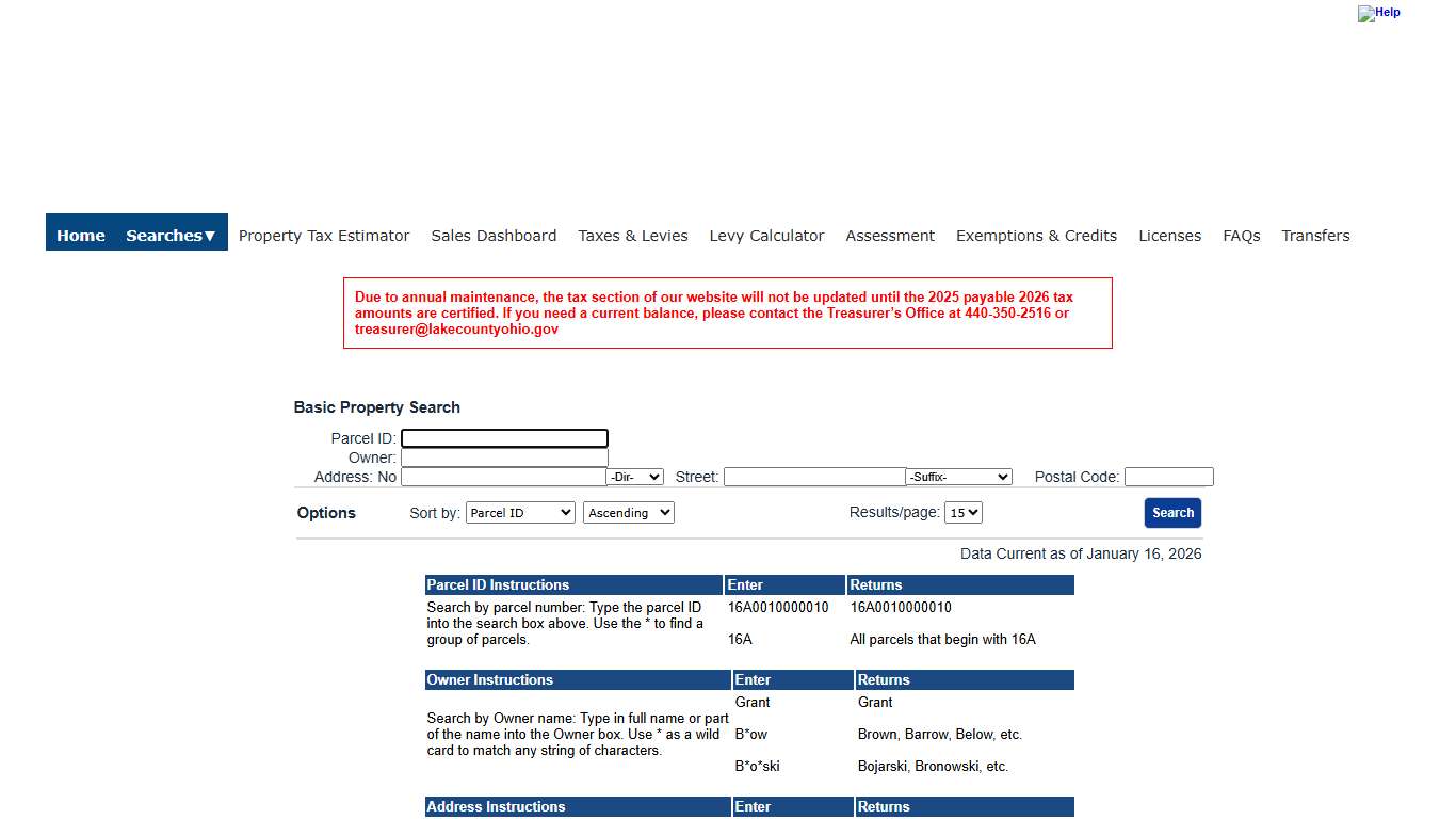 Lake County Ohio - Basic Property Search Search